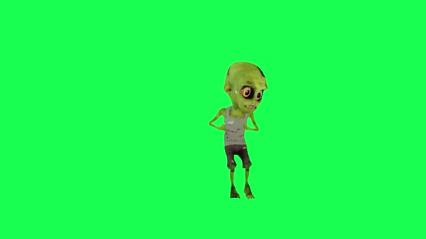 Zielony Ekran Kreskówka Zombie Lewy Kąt Spinning Taniec Kreskówka Postać — Wideo stockowe