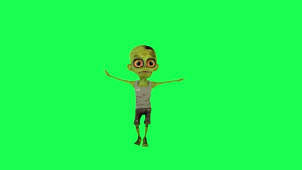 Baby Zombie Cartoon Green Screen Jazz Dance Front Angle Cartoon — Stockvideo
