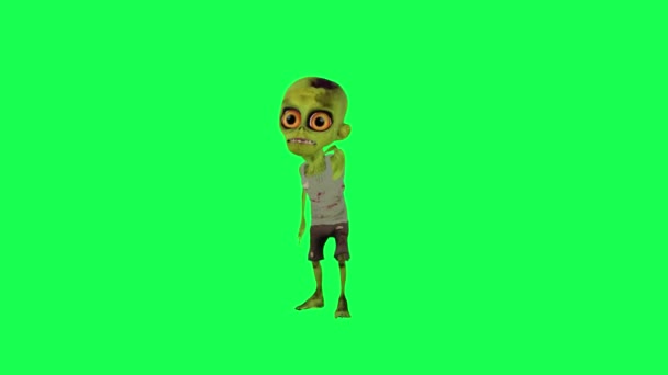 Tela Verde Desenho Animado Feliz Zumbi Dança Hip Hop Ângulo — Vídeo de Stock