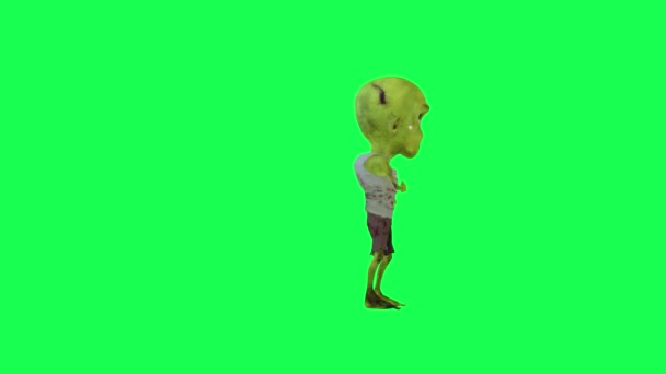 绿色屏幕3D动画僵尸嘻哈舞左角卡通人物滑稽可爱的Cg渲染动画循环 — 图库视频影像