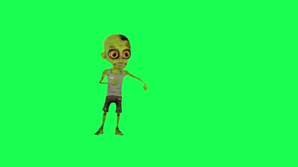 Grüner Bildschirm Animierter Zombie Hip Hop Tanz Frontwinkel Cartoon Figur — Stockvideo