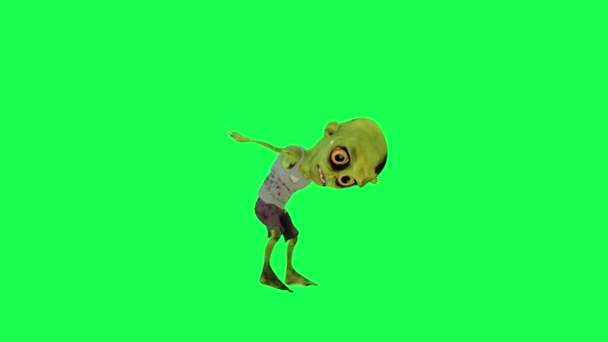有趣的绿色屏幕动画僵尸跳舞左角卡通人物有趣的可爱的Cg渲染动画循环 — 图库视频影像