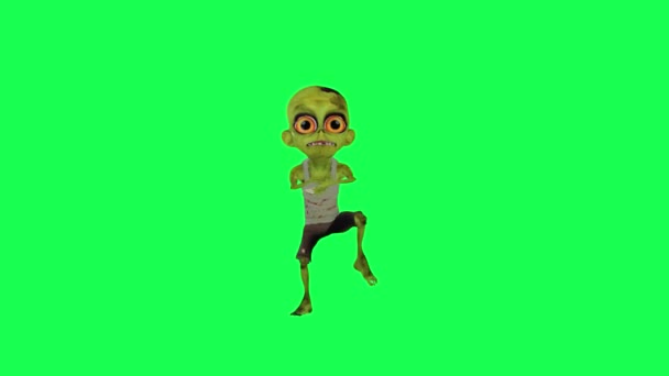 Brzydki Animowany Zombie Zielony Ekran Gangnam Styl Przedni Kąt Kreskówka — Wideo stockowe