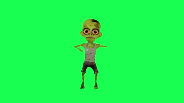 Zielony Ekran Zabawny Kreskówka Zombie Taniec Doping Przedni Kąt Kreskówka — Wideo stockowe