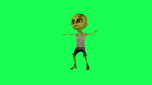 Zabawny Kreskówka Zombie Zielony Ekran Szczęśliwy Taniec Prostokąt Kreskówka Postać — Wideo stockowe