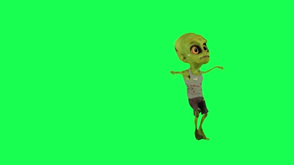 Αστεία Καρτούν Ζόμπι Πράσινη Οθόνη Χαρούμενο Χορό Μπροστά Γωνία Χαρακτήρα — Αρχείο Βίντεο