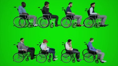 3D animasyon. Tekerlekli sandalyedeki dikkatsiz bir adam. Avrupa sokaklarında tekerlekli sandalyede hareket ediyor. Afrika.