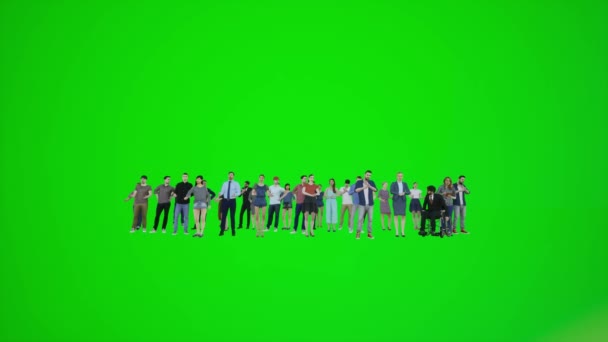 실내와 크로마 스크린을 위치를 유럽에 사람들의 군중의 전망의 애니메이션 사람들 — 비디오