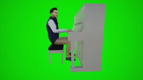 Animation Ενός Τουρίστα Που Παίζει Πιάνο Ένα Chroma Key Green — Αρχείο Βίντεο