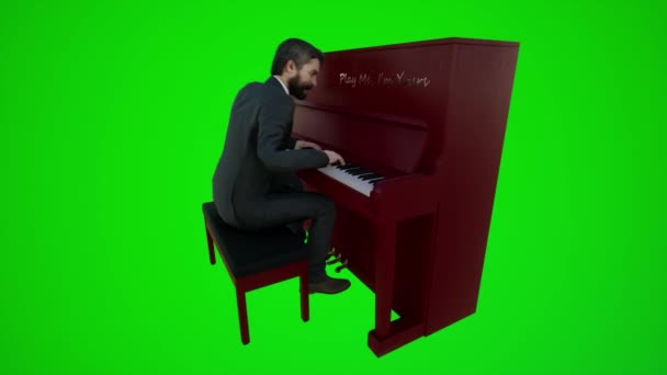 一个画家在餐馆里弹钢琴的3D动画从彩色键绿色屏幕的三个角落3D 3D动画3D人Redner彩色键背景动画男男女女走路交谈 — 图库视频影像