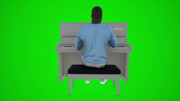 一位男性教练在餐馆里弹钢琴的3D动画从彩色键绿色屏幕后面的角度3D 3D动画3D人红彩色键背景动画男男女女走路交谈 — 图库视频影像