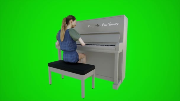 クロマキーグリーンスクリーンの3つのコーナーからレストランでピアノを演奏する女性ダンサーの3Dアニメーション3Dの人々赤いクロマキー背景アニメーション男と女性の歩く話 — ストック動画