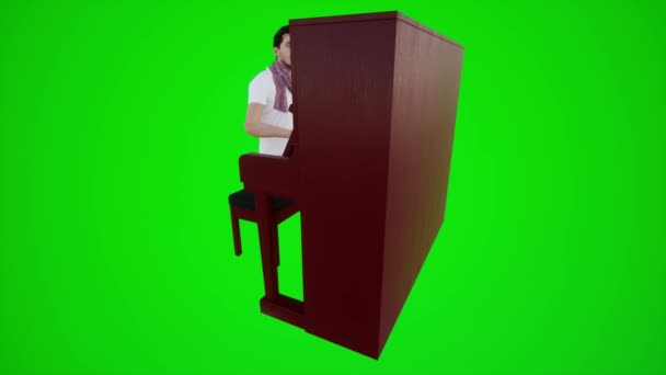 男演员在餐馆里弹钢琴的3D动画从彩色键绿色屏幕的三个角落3D动画3D人红褐色键背景动画男演员和女歌手在一起聊天 — 图库视频影像