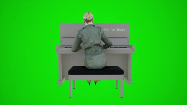 クロマキー3Dの人々赤いクロマキー背景アニメーション男と女性の歩く話の角度からレストランでピアノを演奏する女性教師の3Dアニメーション — ストック動画