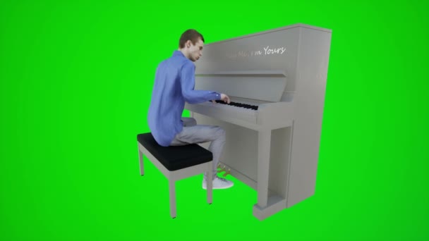 クロマキーグリーンスクリーンの3つのコーナーからレストランでピアノを演奏する男性ダンサーの3Dアニメーション3Dの人々赤いクロマキー背景アニメーション男と女性の歩く話 — ストック動画