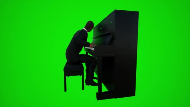 クロマキーの横からレストランでピアノを演奏する男性教師の3Dアニメーショングリーン3Dの人々赤いクロマキー背景アニメーション男と女性の散歩話 — ストック動画