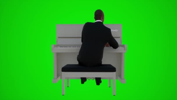 クロマキー3Dの人々赤いクロマキー背景アニメーション男と女性の歩く話の角度からレストランでピアノを演奏する男性の教師の3Dアニメーション — ストック動画