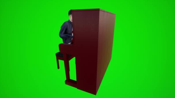 一个欧洲男人在餐馆里弹钢琴的3D动画从三角的彩色键3D人红彩色键背景动画男人和女人走路交谈 — 图库视频影像