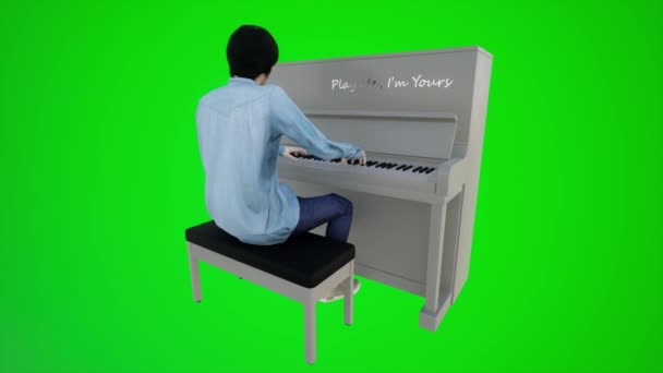 一个欧洲男人在餐馆里弹钢琴的3D动画从三个角落在一个彩色键绿色屏幕上3D动画3D人红彩色键背景动画男人和女人走路交谈 — 图库视频影像