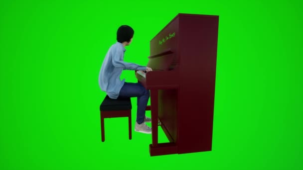 欧洲男人在餐馆里弹钢琴的3D动画 从侧面看彩色键绿色屏幕3D 3D人红褐色键背景动画 男人和女人走路聊天 — 图库视频影像
