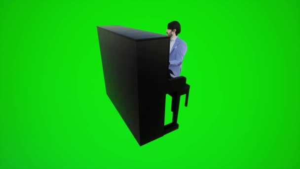 3D动画一个美国男人在酒吧里弹钢琴的3D动画从三个角的角度在一个彩色键绿色屏幕上3D人红彩色键背景动画男人和女人走路交谈 — 图库视频影像