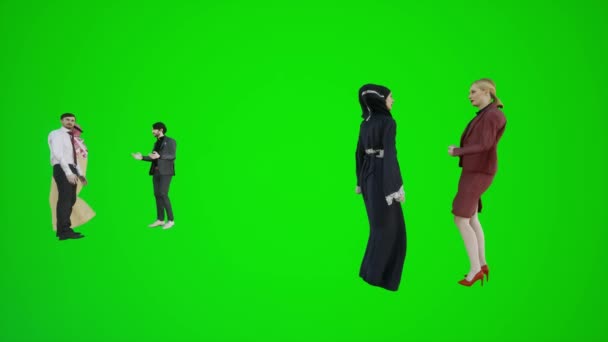 Animación Fiesta Árabe Europea Pie Hablando Entre Dubai Pantalla Verde — Vídeo de stock