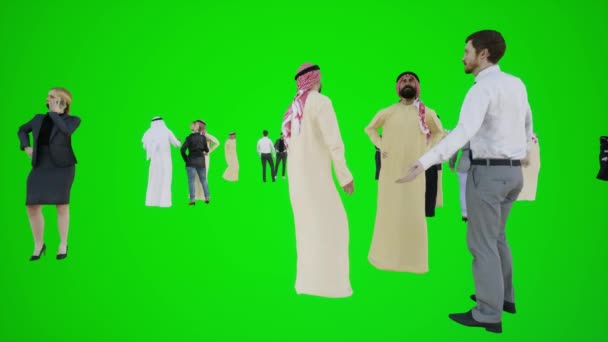 Animacja Arabskiej Europejskiej Partii Stojącej Rozmawiając Sobą Arabii Saudyjskiej Chroma — Wideo stockowe