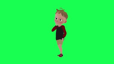 Cep telefonuyla konuşan Avrupalı çocuk yeşil ekran sağ açı 3 boyutlu insanlar daha kırmızı renkli arka plan animasyonu erkek ve kadın yürüyüş konuşması