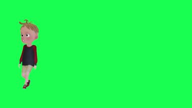 3D karikatür bebek yürüme çemberi izole edilmiş ön açı yeşil ekran 3D insanlar kırmızı krom anahtar arka plan animasyon erkek ve kadın yürüme konuşması