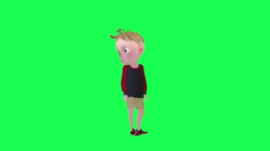 3D şirin bebek konuşuyor geriye bakıyor izole edilmiş krom anahtar sol açı 3D insanlar daha kırmızı renkli arka plan animasyon erkek ve kadın yürüme konuşması