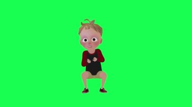 Video oyunu oynayan 3D karikatür çocuk yeşil ekran ön açı 3 boyutlu insanlar kırmızı renkli anahtar arka plan animasyonu erkek ve kadın yürüyüş konuşması