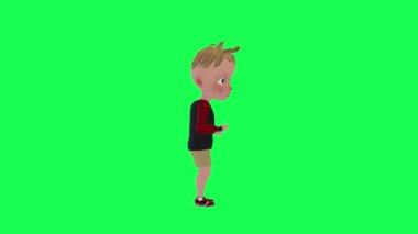 3D çocuk başarısız sol açı yeşil ekran 3D insanlar kırmızı krom anahtar animasyon erkek ve kadın yürüme konuşması