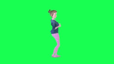 3 boyutlu ev hanımı şaşırdı, yeşil ekran sol açı 3 boyutlu insanlar daha kırmızı renkli arka plan animasyon erkek ve kadın yürüme konuşması