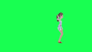 3D güzel kız samba yapıyor sol açılı kroma anahtar 3D insanlar kırmızı renkli arka plan animasyon erkek ve kadın yürüme konuşması