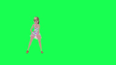 3D karikatür kızı dans eden robot hip hop ön açı kroma anahtar insanlar kırmızı krom anahtar arka plan animasyon erkek ve kadın yürüyüş konuşma