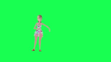 3D seksi kız break dans ön açı tecrit edilmiş yeşil ekran 3D insanlar kırmızı krom anahtar arka plan animasyon erkek ve kadın yürüyüş konuşma