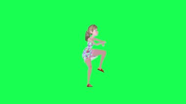 3D dans eden ateşli kız gangnam tarzı sol açı izole edilmiş yeşil ekran 3D insanlar daha kırmızı renkli arka plan animasyon erkek ve kadın yürüyüş konuşması