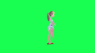 3D seksi kız break dans sol açıyla izole edilmiş yeşil ekran 3D insanlar kırmızı krom arka plan animasyon erkek ve kadın yürüme konuşması