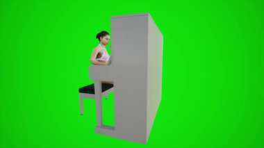 3 boyutlu yeşil ekran bikini yüzücüsü Avrupa barlarında piyano çalıyor 3 boyutlu insanlar daha kırmızı renkli arka plan animasyon adamı ve kadın yürüyüşü konuşmaları