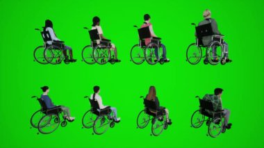 3D yeşil ekran bayanlar ve baylar üç köşeli açıyla caddede hareketsiz oturan üç boyutlu insanlar daha kırmızı renkli arka plan animasyon adamı ve kadın yürüme sohbeti.