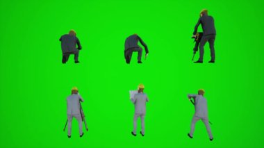 Sekiz boyutlu 3D animasyon. Tekerlekli sandalyedeki bir adam Avrupa ve Amerika sokaklarında hareket ediyor. Krom anahtar yeşil ekranın üç köşesinden. 