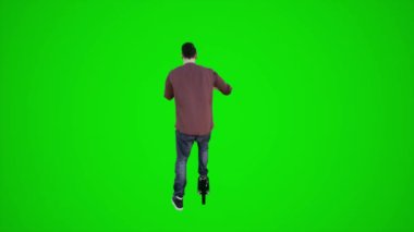 Sekiz boyutlu 3D animasyon. Tekerlekli sandalyedeki bir adam Avrupa ve Amerika sokaklarında hareket ediyor. Krom anahtar yeşil ekranın üç köşesinden. 