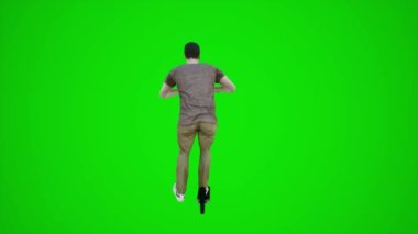3D yeşil ekran erkek çalıştırıcı arka açıdan scooter kullanıyor 3D insanlar daha kırmızı renkli arka plan animasyon erkek ve kadın yürüyüşü konuşuyor