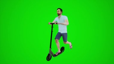 3D yeşil ekran cankurtaranı Avrupa sokaklarında mobiletle geziyor. Üç köşeli açıdan. Üç boyutlu insanlar kırmızı renkli arka plan animasyonundan daha önemli.