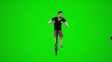 3D yeşil ekran cankurtaranı Avrupa sokaklarında mobiletle geziyor. 3D insanlar daha kırmızı renkli arka plan animasyon adamı ve kadın yürüyüşü konuşuyor.