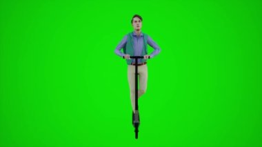 3D yeşil ekran genç müzisyen. Mobiletle Avrupa sokaklarında geziyor. 3D insanlar kırmızı renkli arka plan animasyon adamı ve kadın yürüyüşü hakkında konuşuyor.