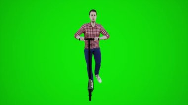 Sekiz boyutlu 3D animasyon. Tekerlekli sandalyedeki bir adam Avrupa ve Amerika sokaklarında hareket ediyor. Krom anahtar yeşil ekranın üç köşesinden. 