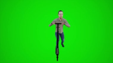 Sekiz boyutlu 3D animasyon. Tekerlekli sandalyedeki bir adam Avrupa ve Amerika sokaklarında hareket ediyor. Krom anahtar yeşil ekranın üç köşesinden. 