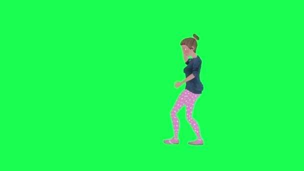 迷人的动画女行走被昆虫困扰直角隔离的绿屏3D人红褐色的关键背景动画男男女女散步交谈 — 图库视频影像