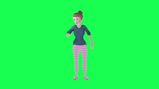 3D家庭主妇放下东西 绿屏前角3D人红了关键背景动画男男女女走在一起交谈 — 图库视频影像
